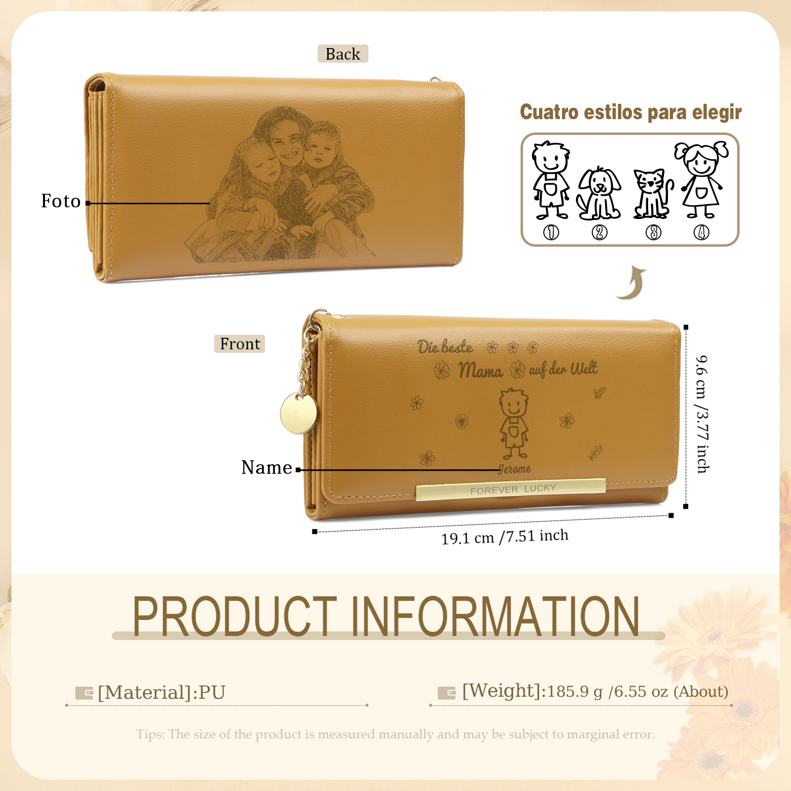 Personalisiertes Foto & 1 Name & Muster Rosa/Blau/Gelb PU Leder Lange Portemonnaie Geldbörse-Die beste MAMA auf der Welt