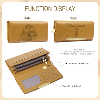 Personalisiertes Foto & 1 Name & Muster Rosa/Blau/Gelb PU Leder Lange Portemonnaie Geldbörse-Die beste MAMA auf der Welt