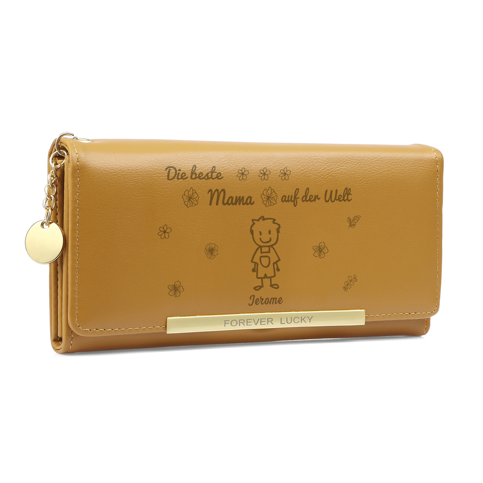Personalisiertes Foto & 1 Name & Muster Rosa/Blau/Gelb PU Leder Lange Portemonnaie Geldbörse-Die beste MAMA auf der Welt