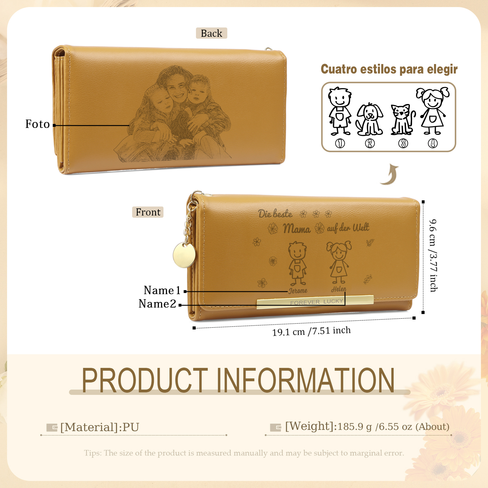 Personalisiertes Foto & 2 Namen & Muster Rosa/Blau/Gelb PU Leder Lange Portemonnaie Geldbörse-Die beste MAMA auf der Welt