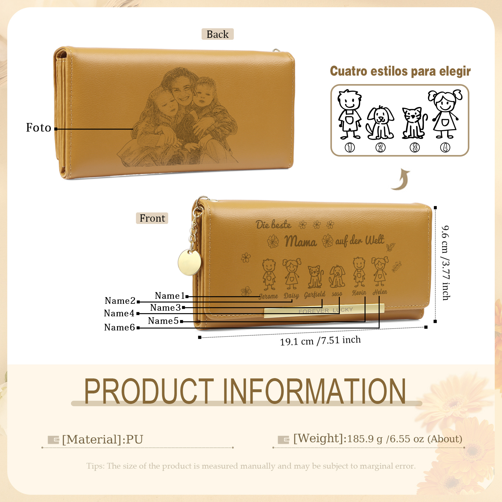 Personalisiertes Foto & 6 Namen & Muster PU Rosa/Blau/Gelb Leder Lange Portemonnaie Geldbörse-Die beste MAMA auf der Welt