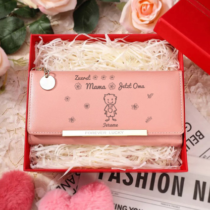 Personalisiertes Foto & 1-6 Namen & Muster PU Leder Lange Portemonnaie Geldbörse-Zuerst Mama, Jetzt Oma