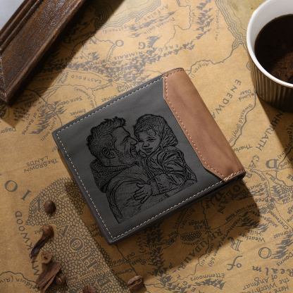 Herren Personalisierts Foto & 1-6 Namen- Lede Geldbörse mit Fußabdrücken von Vater und Kind- Geschenk für Papa zum Vatertag