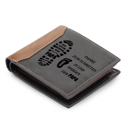 Herren Personalisierts Foto & 1-6 Namen- Lede Geldbörse mit Fußabdrücken von Vater und Kind- Geschenk für Papa zum Vatertag