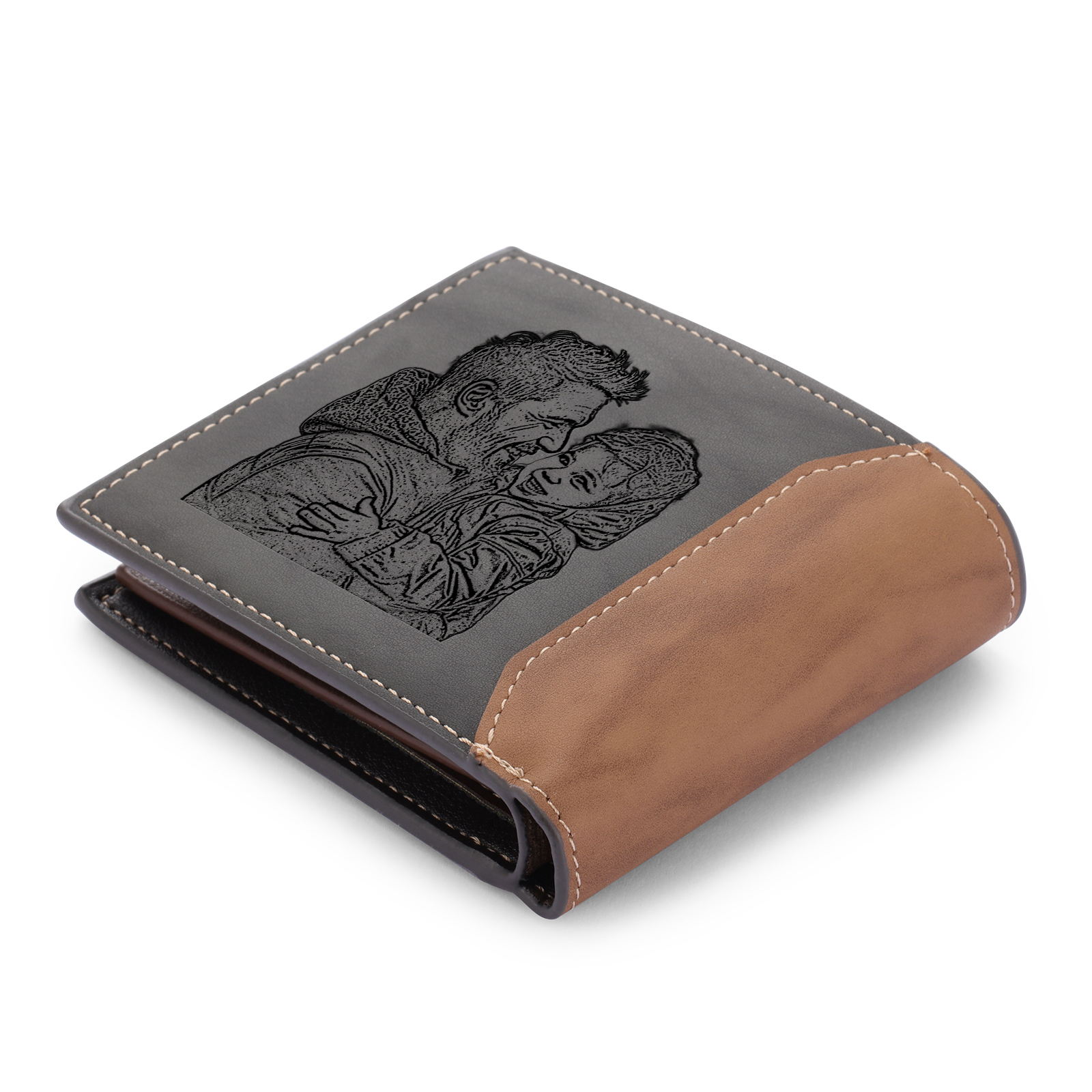 Herren Personalisierts Foto & 1-6 Namen- Lede Geldbörse mit Fußabdrücken von Vater und Kind- Geschenk für Papa zum Vatertag