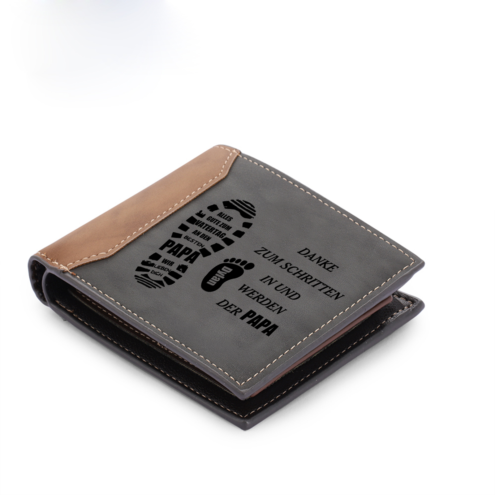 Herren Personalisierts Foto & 1-6 Namen- Lede Geldbörse mit Fußabdrücken von Vater und Kind- Geschenk für Papa zum Vatertag