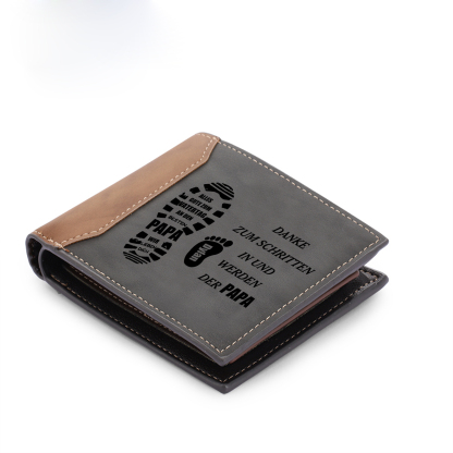 Herren Personalisierts Foto & 1-6 Namen- Lede Geldbörse mit Fußabdrücken von Vater und Kind- Geschenk für Papa zum Vatertag