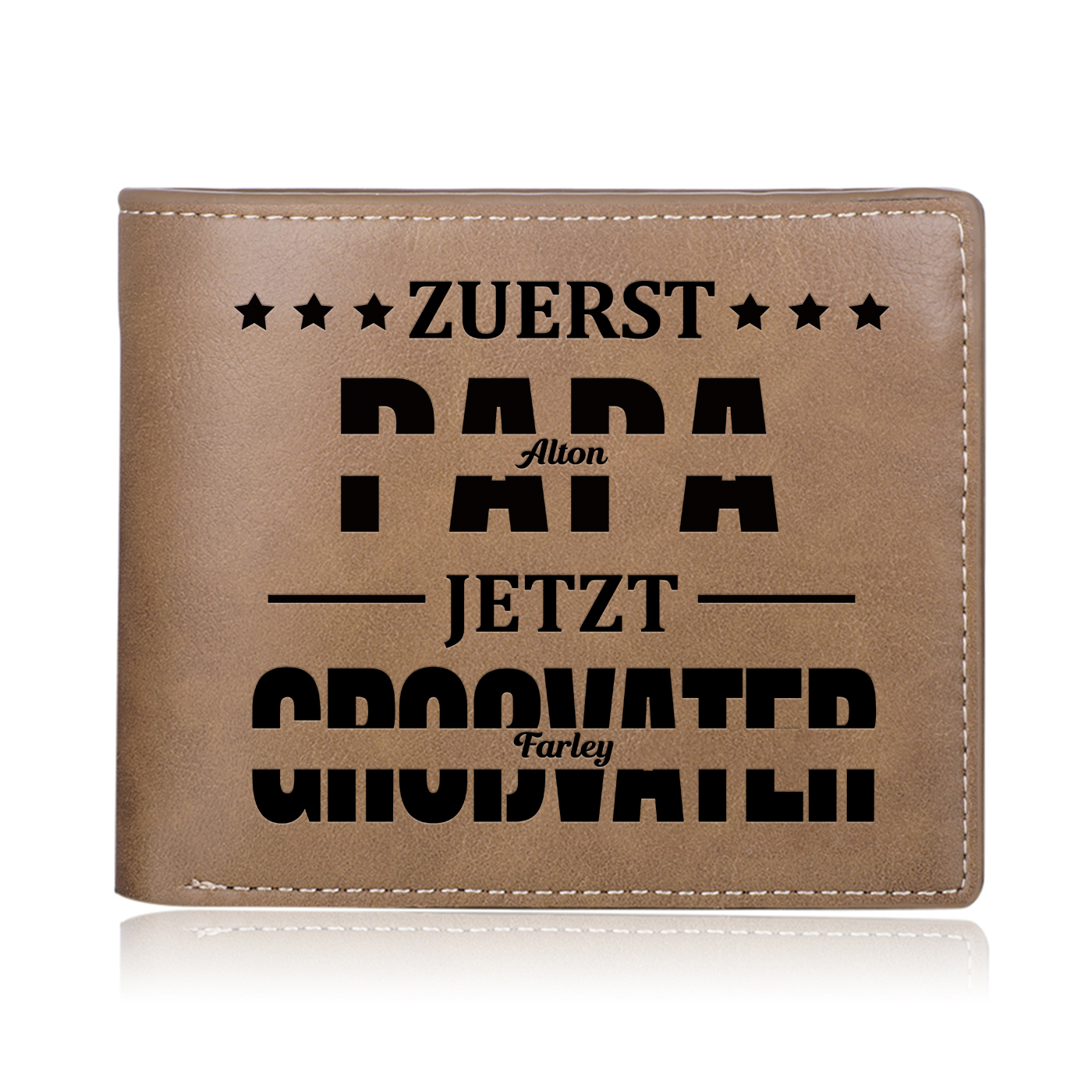 Herren Personalisierte 2-9 Namen & Foto- Leder Geldbörse - Zuerst Papa,Jetzt Großvater- Geschenk für Papa zum Vatertag