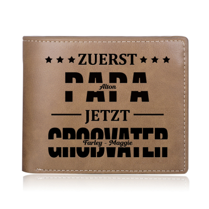 Herren Personalisierte 3 Namen & Foto- Leder Geldbörse - Zuerst Papa,Jetzt Großvater- Geschenk für Papa zum Vatertag