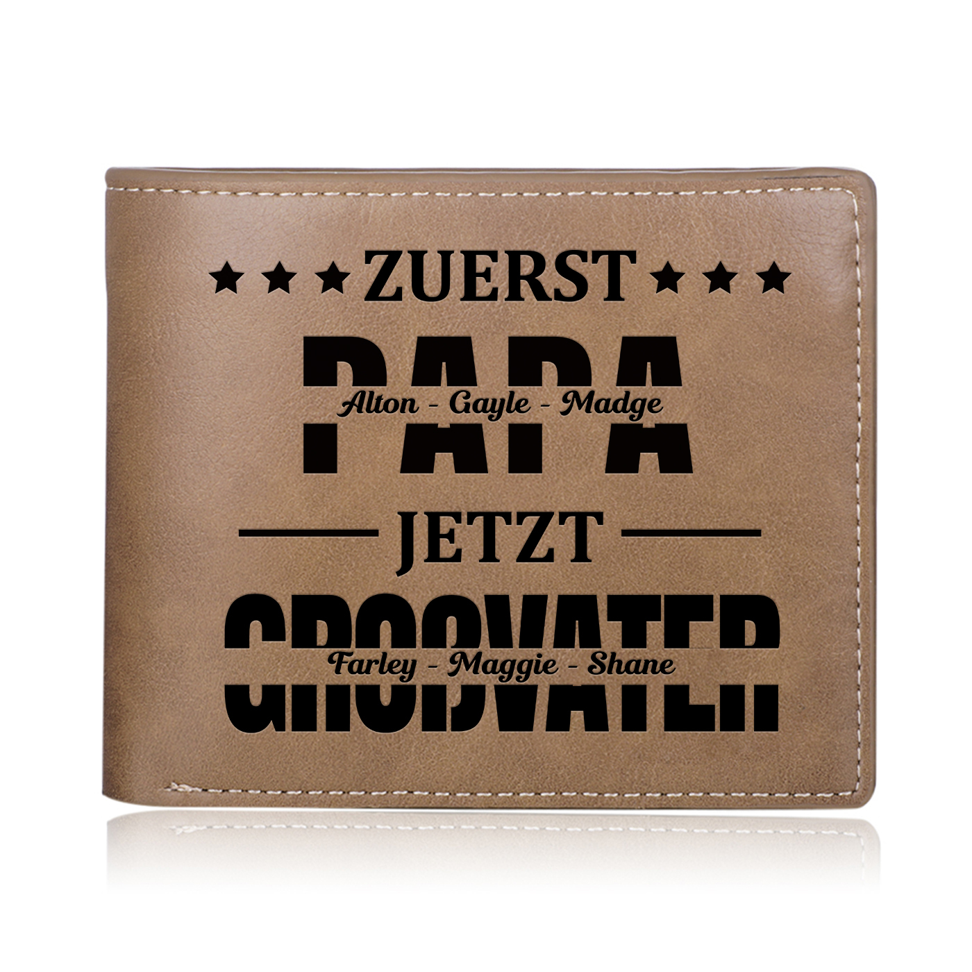 Herren Personalisierte 6 Namen & Foto- Leder Geldbörse - Zuerst Papa,Jetzt Großvater- Geschenk für Papa zum Vatertag