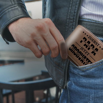 Herren Personalisierte 7 Namen & Foto- Leder Geldbörse - Zuerst Papa,Jetzt Großvater- Geschenk für Papa zum Vatertag