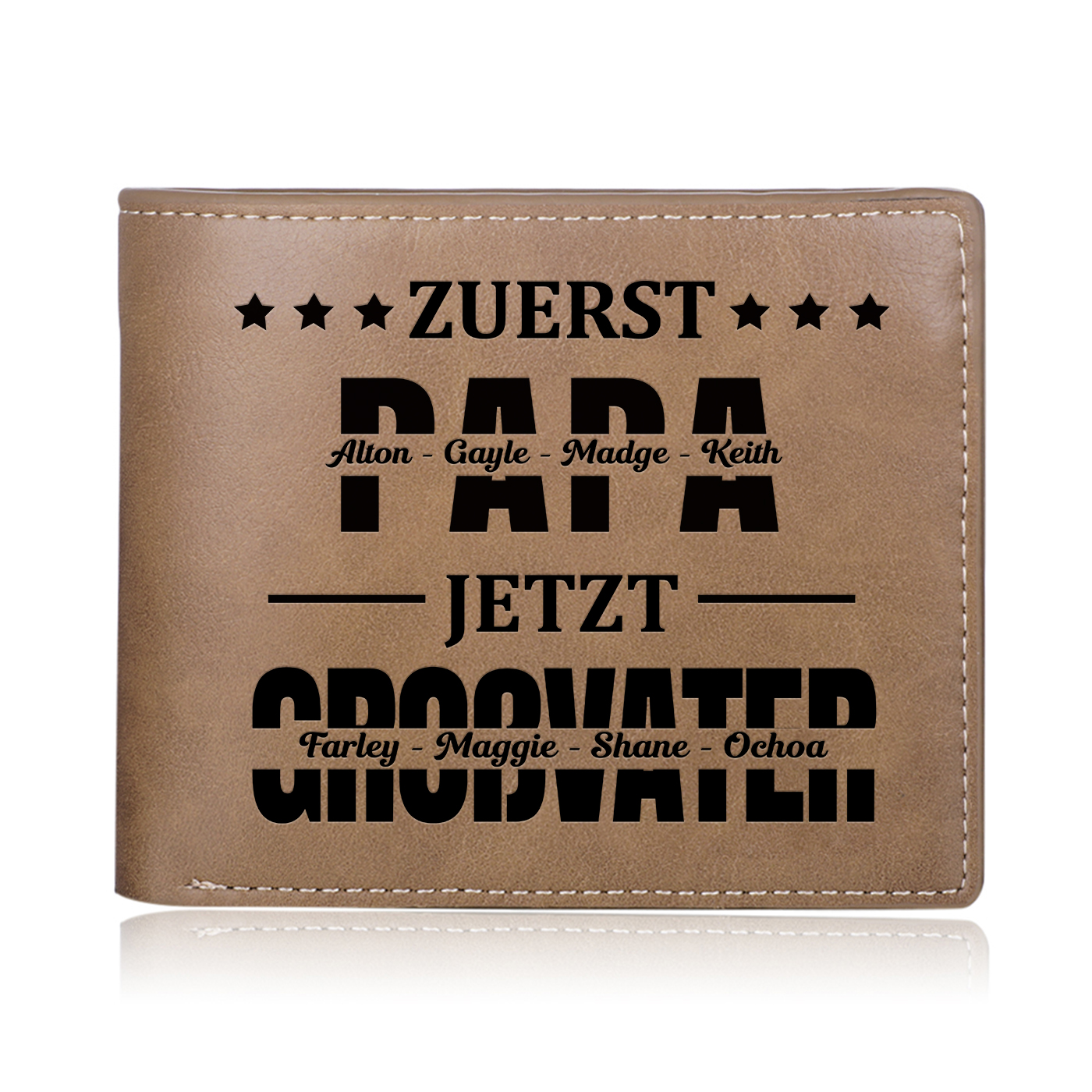 Herren Personalisierte 8 Namen & Foto- Leder Geldbörse - Zuerst Papa,Jetzt Großvater- Geschenk für Papa zum Vatertag