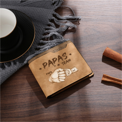 Herren Personalisierte 2-6 Namen & Faust- Leder Geldbörse - Papas Team- Geschenk für Papa zum Vatertag