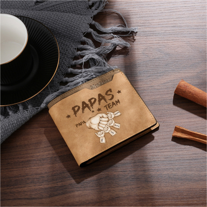 Herren Personalisierte 2-6 Namen & Faust- Leder Geldbörse - Papas Team- Geschenk für Papa zum Vatertag