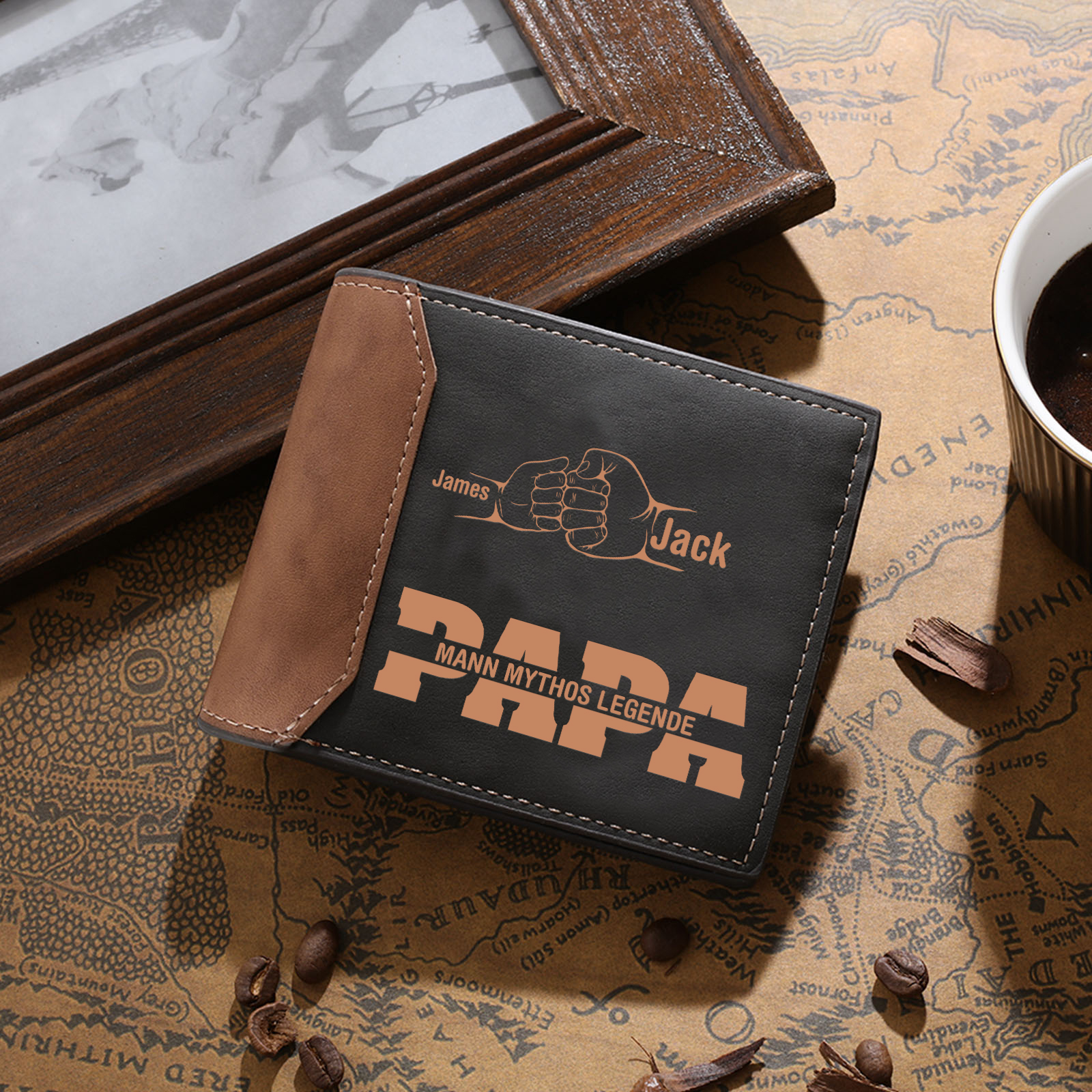 Herren Personalisierter Name & Buchstabe & Foto & Text Lede Geldbörse 