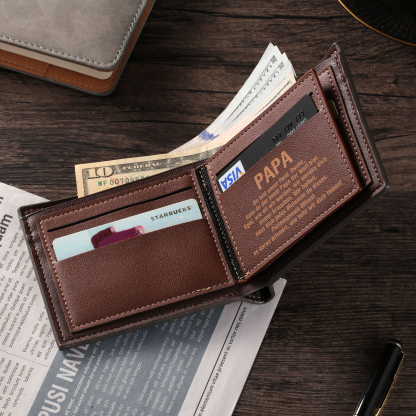 Herren Personalisierte 2-7 Namen & Text- Papa Leder Geldbörse mit Faust-- Geschenk für Papa zum Vatertag