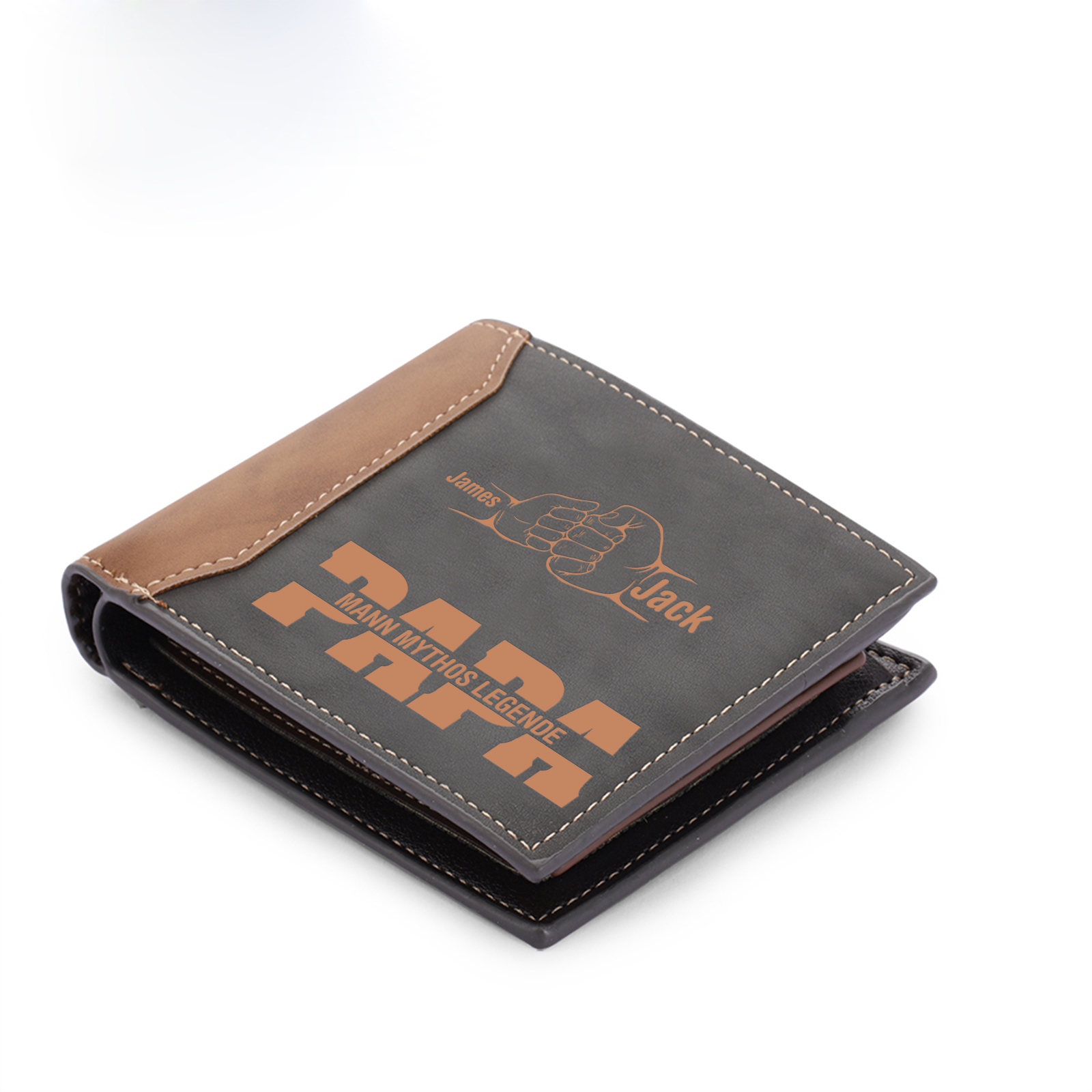 Herren Personalisierte 2-7 Namen & Text- Papa Leder Geldbörse mit Faust-- Geschenk für Papa zum Vatertag