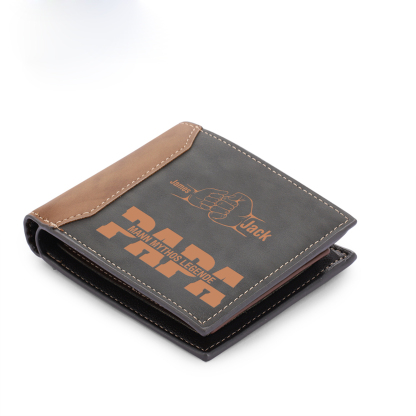 Herren Personalisierte 2-7 Namen & Text- Papa Leder Geldbörse mit Faust-- Geschenk für Papa zum Vatertag