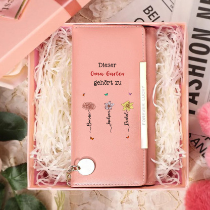 Personalisierte Damen-Geldbörse „Omas Garten“ – mit 1–6 Geburtsblumen & Namen, Geschenk für Mama oder Oma | Kettenmachen