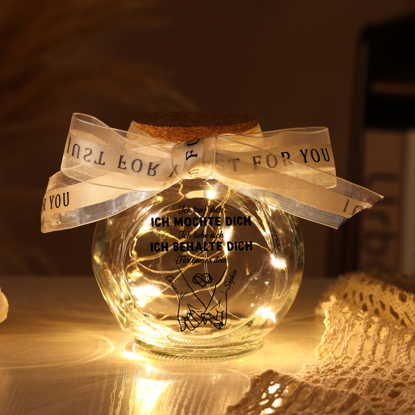 Personalisierte leuchtende Glasflaschenlampe, maßgeschneides Glasflaschen Geschenk zum Geburtstag, Valentinstag oder Jahrestag für Freundin, Ehefrau oder sie, romantische Zimmerdekoration