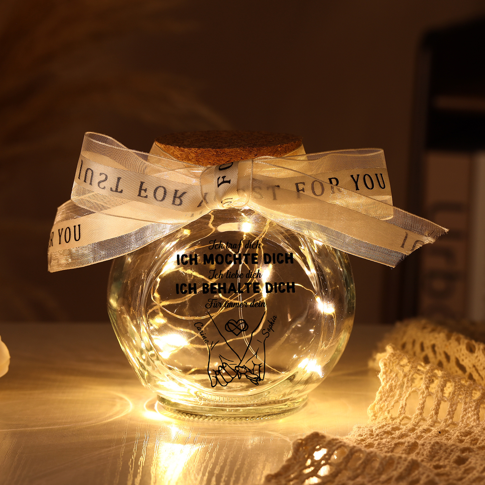 Personalisierte leuchtende Glasflaschenlampe, maßgeschneides Glasflaschen Geschenk zum Geburtstag, Valentinstag oder Jahrestag für Freundin, Ehefrau oder sie, romantische Zimmerdekoration