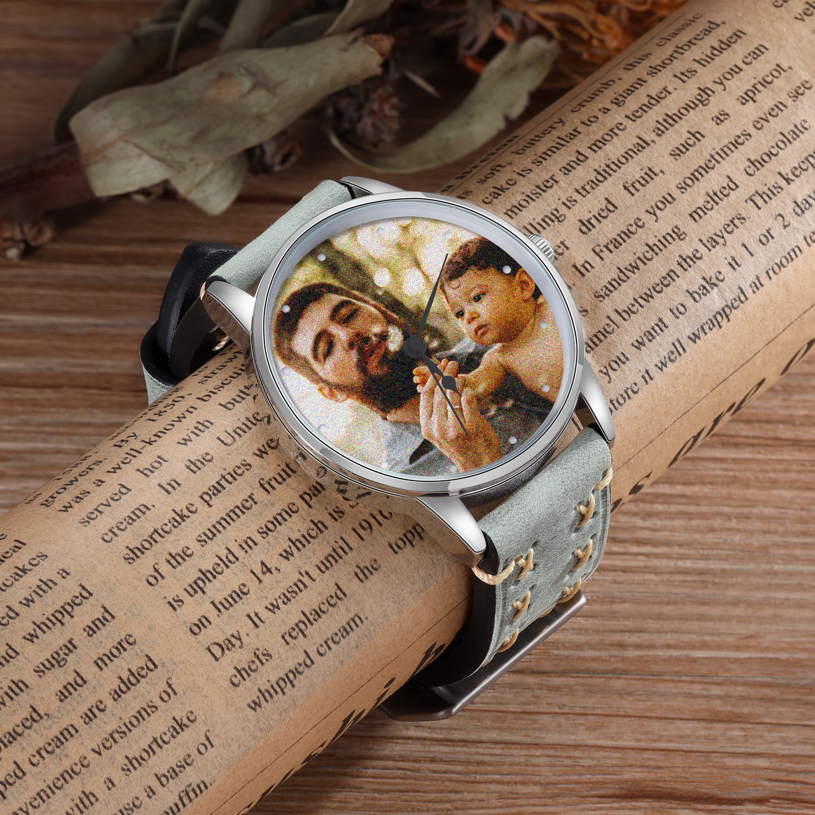 Herren Personalisierte Foto & Text Leder Armbanduhr - Vatertag Geschenk