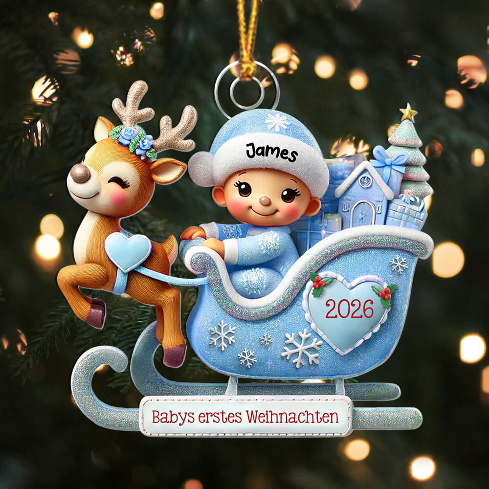 Personalisierter Schlitten-Weihnachtsanhänger mit Wunschname – Geschenk zu Babys erstem Weihnachten