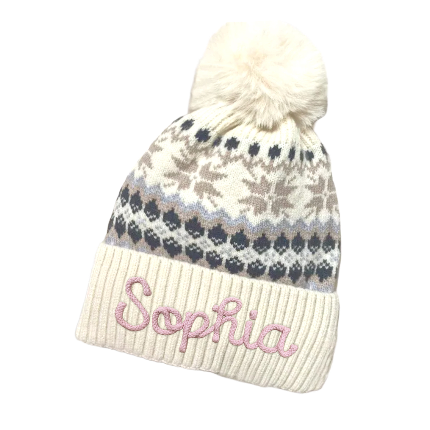 Personalisierte Strick-Bommelmütze Schneeflocken für Damen——Enthält fünf Farben