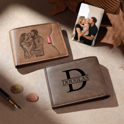Personalisierte Herren Geldbörse aus PU‑Leder, individuell mit Foto, Kalender oder Namensgravur