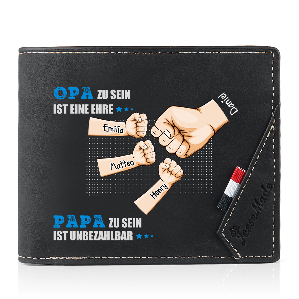 Personalisierbares schwarzes Portemonnaie - Fäuste für Papa/Opa