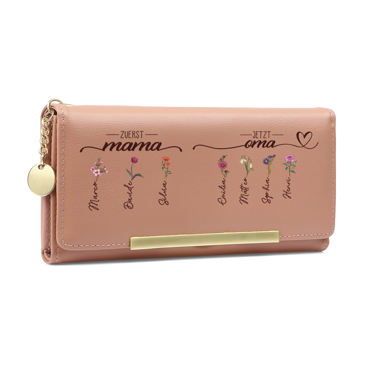 Personalisiert Blumen Rosa Damen-Geldbörse lang für Oma und Mama