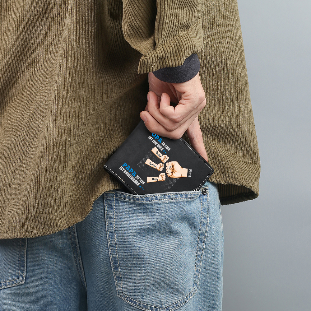 Personalisierbares schwarzes Portemonnaie - Fäuste für Papa/Opa