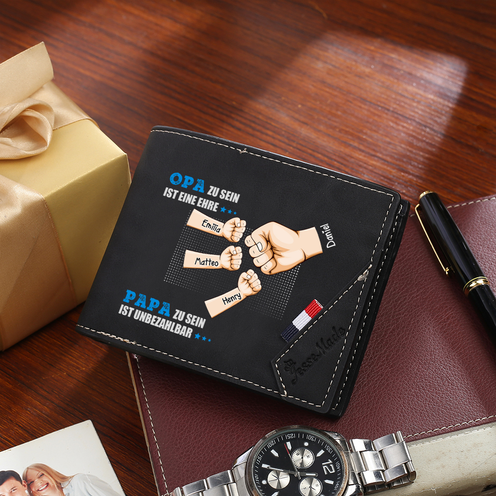 Personalisierbares schwarzes Portemonnaie - Fäuste für Papa/Opa
