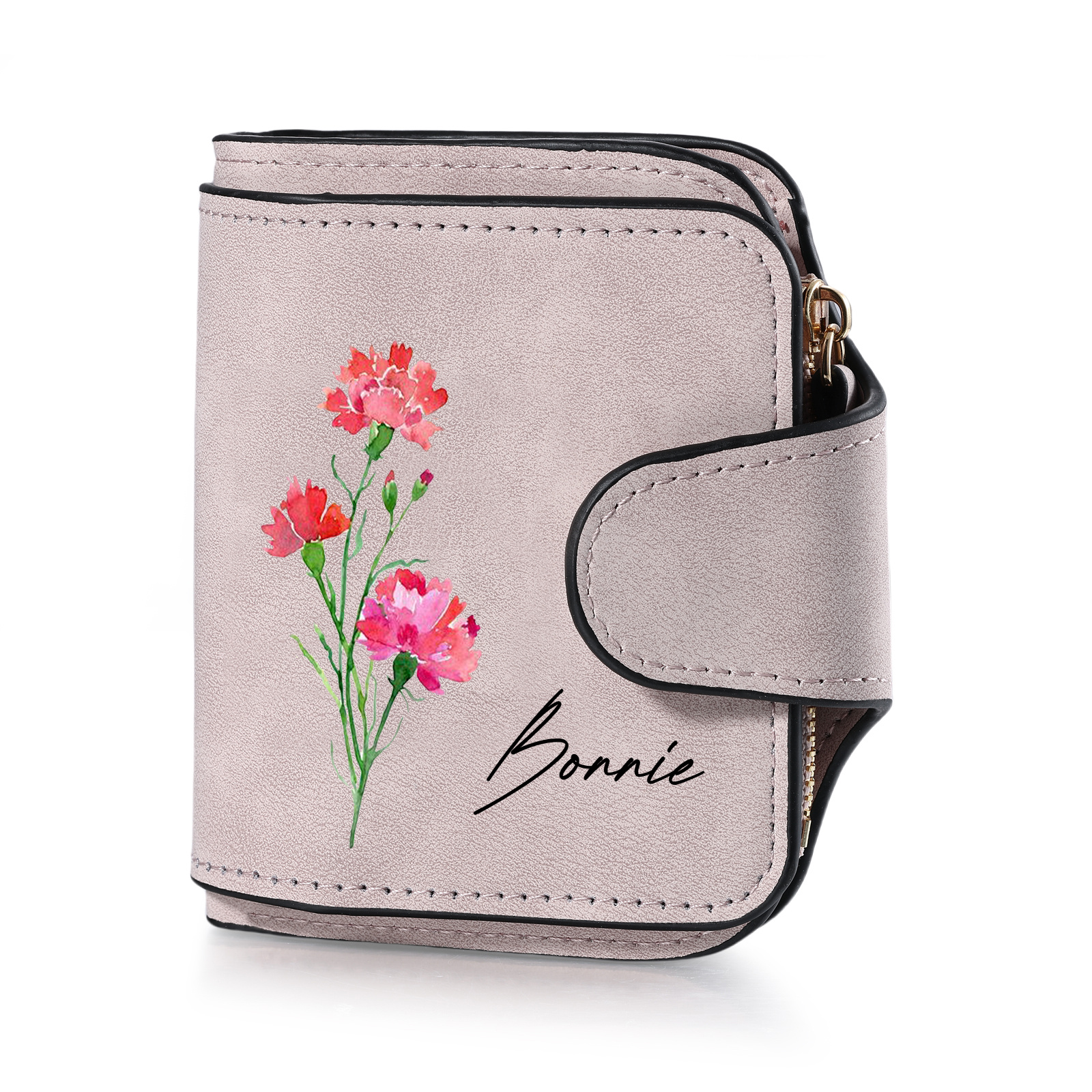 Damen Mini-Geldbörse Blume & Name PU-Leder Geschenke für Frauen