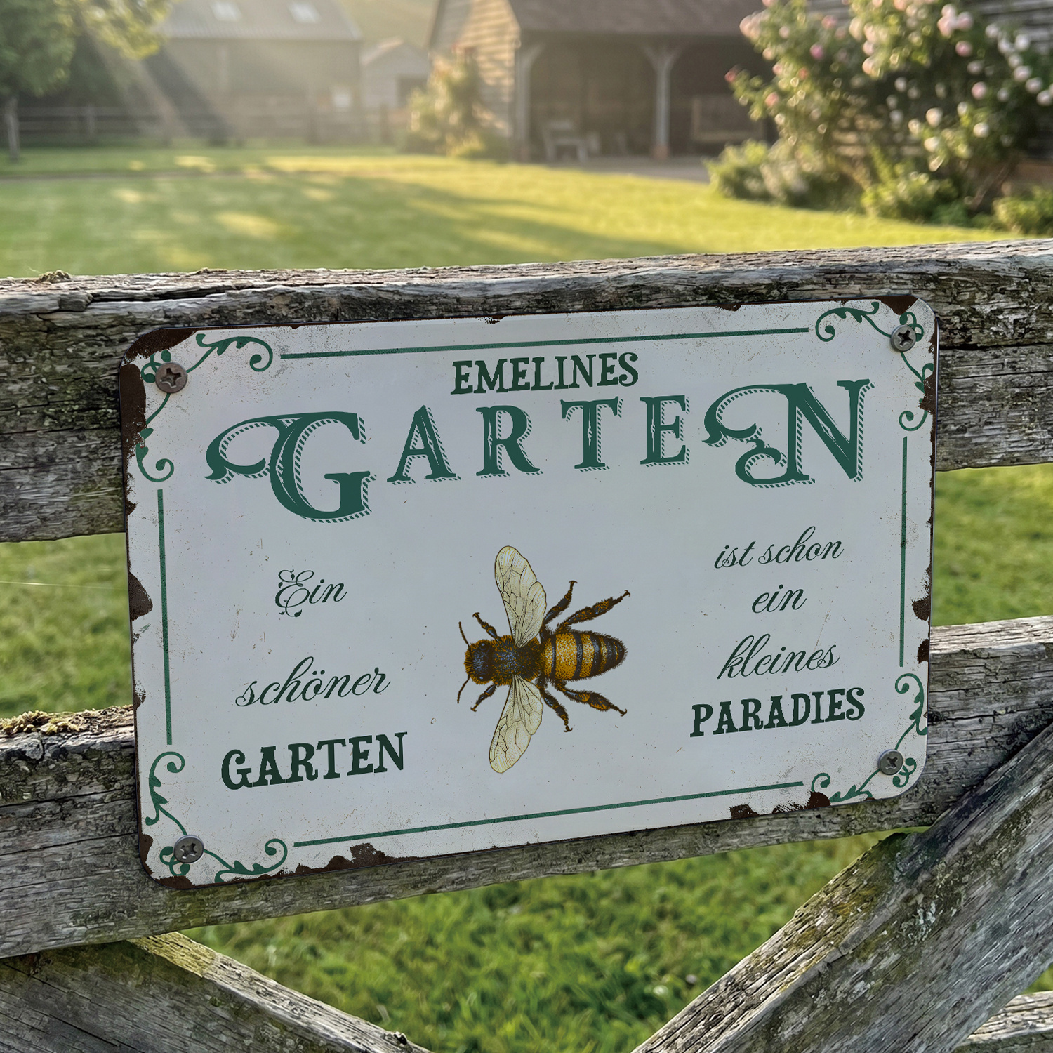 Personalisiertes Vintage-Gartenschild mit Namen und Bienenmotiv Geschenk zum Geburtstag für Gartenliebhaber