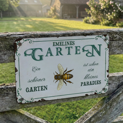 Personalisiertes Vintage-Gartenschild mit Namen und Bienenmotiv Geschenk zum Geburtstag für Gartenliebhaber