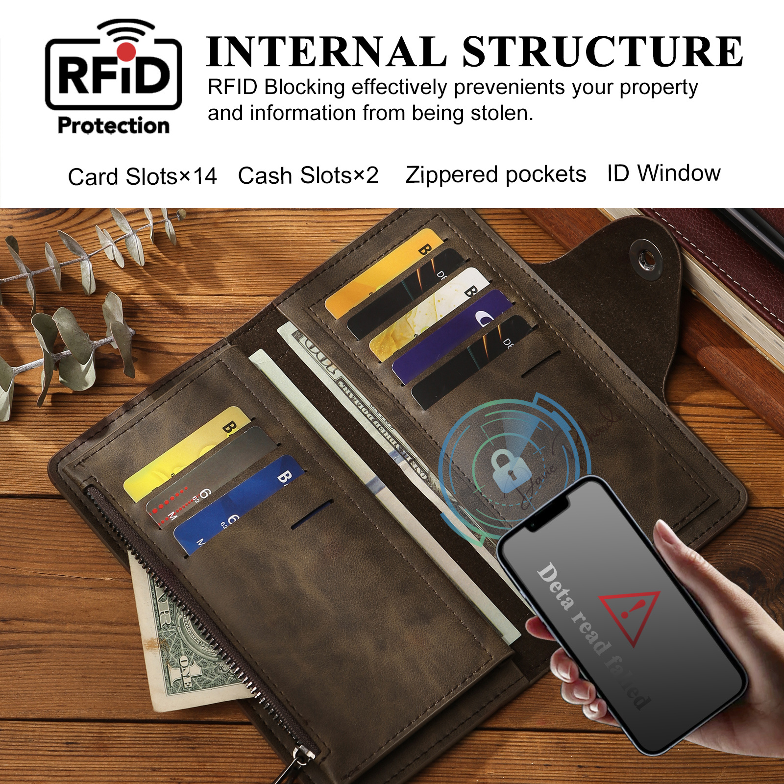 Personalisierte PU-Langbörse mit RFID-Schutz und eigener Foto-Gravur