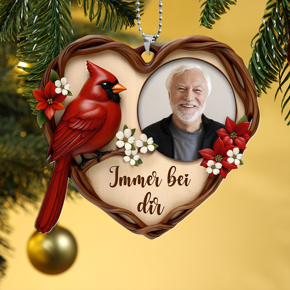 Personalisierter Herzanhänger mit „Immer bei dir“  – Gedenkgeschenk für Großvater mit rotem Kardinal