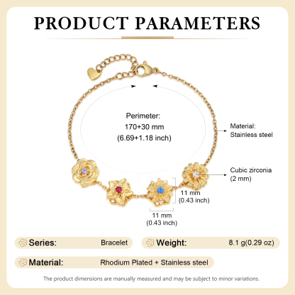 Personalisiertes Damenarmband mit 2-4 Geburtssteinen und Geburtsblumen, drehbares Armband für Damen