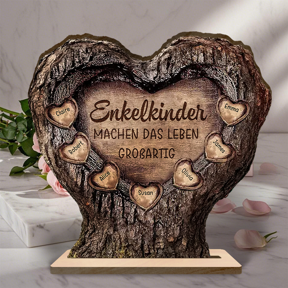 Personalisierte Holz-Herzdeko in Baumstamm-Optik mit Namen für Opa Oma——“Machen das Leben Großaltig”