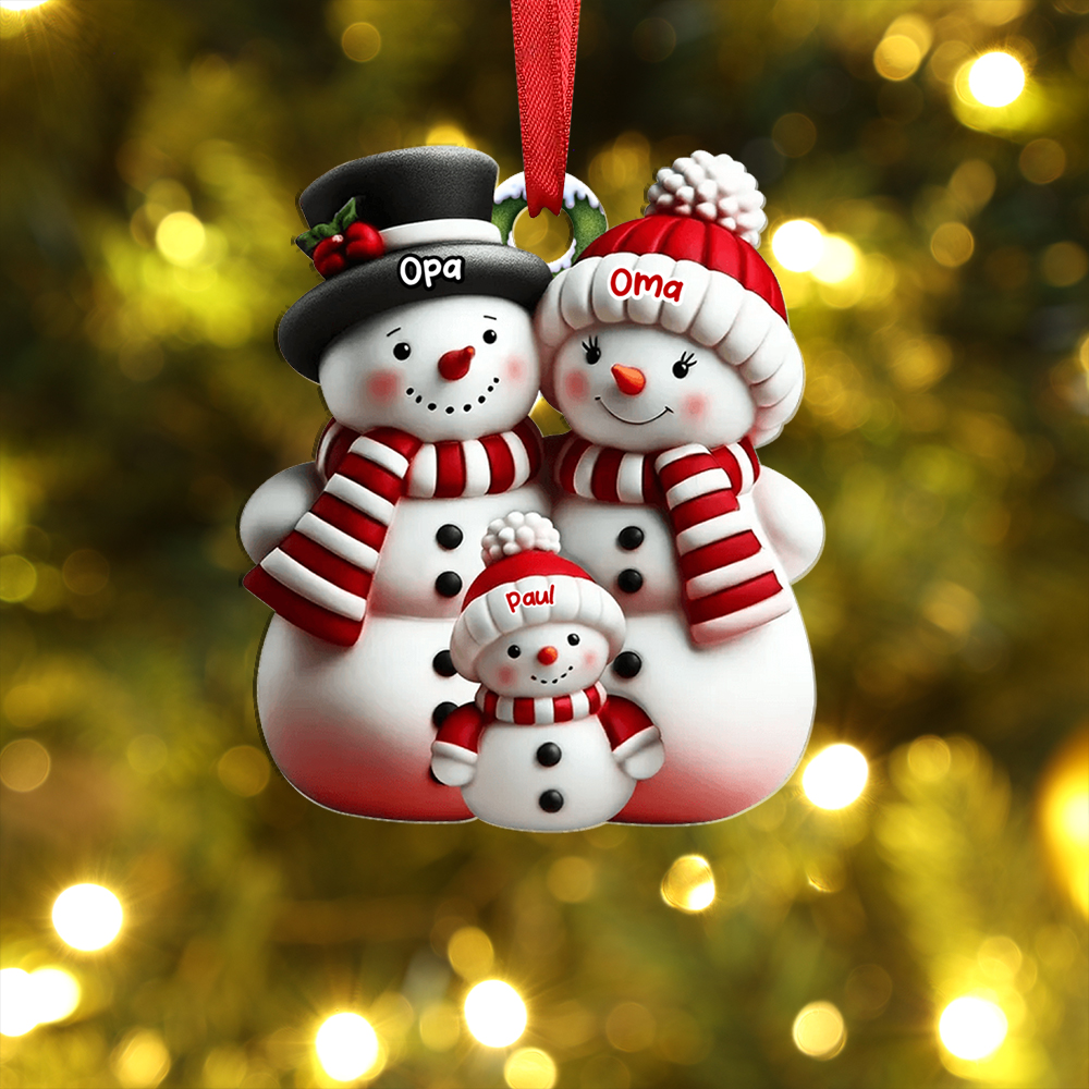 Personalisierter Weihnachtsbaumanhänger Schneemann-Familie - mit Namen personalisierbar