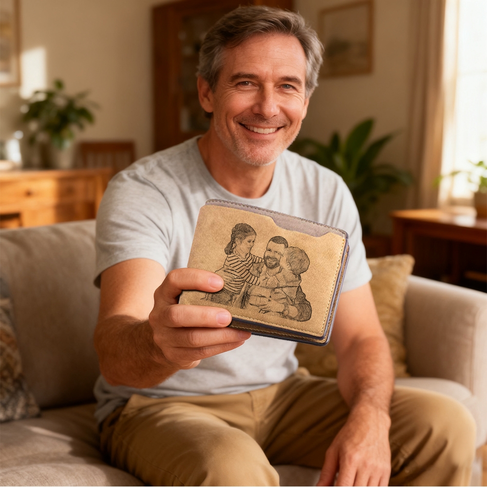 Personalisierte vintage Herren-Wallet mit Foto-Name-Gravur für Papa — “DAD”
