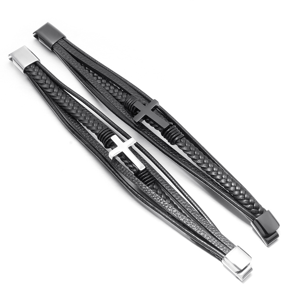 Herren Armband-Personalisiertes 2 Namen Leder Kreuz Kommunion Armband 