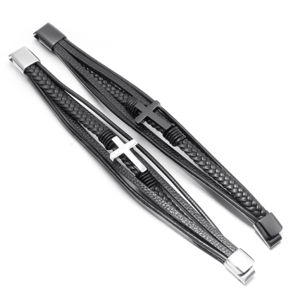 Herren Armband-Personalisiertes 2 Namen Leder Kreuz Kommunion Armband 