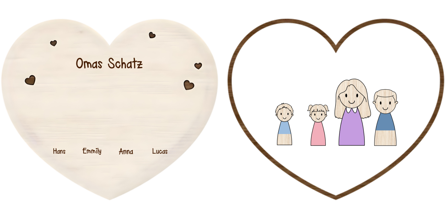 Herz Holzbild-Personalisierte 1-6 Namen & Muster-Omas Schatz-Geschenk zum Muttertag für Mama/Oma
