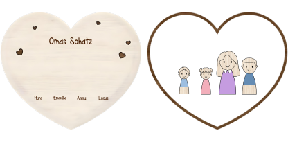 Herz Holzbild-Personalisierte 1-6 Namen & Muster-Omas Schatz-Geschenk zum Muttertag für Mama/Oma