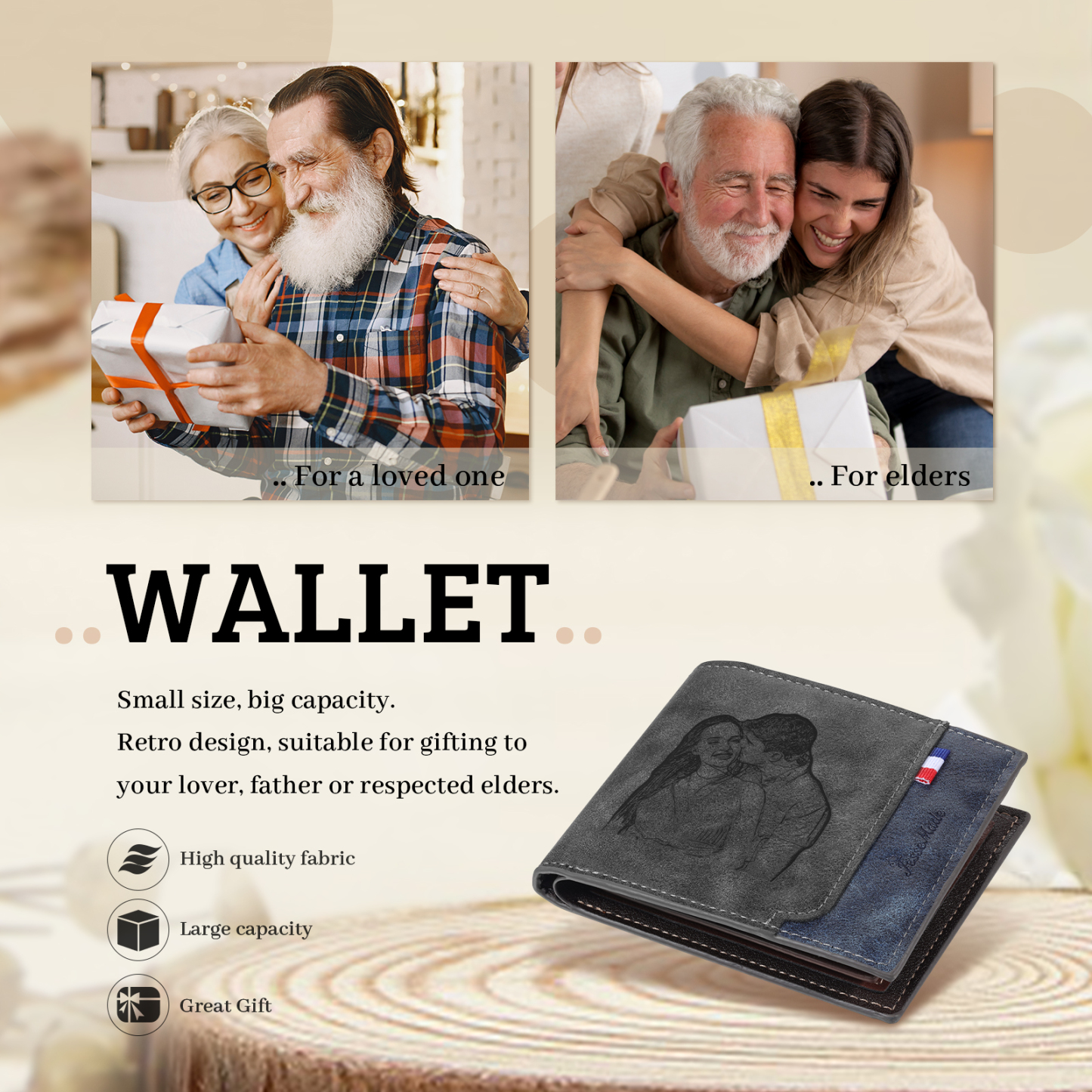Personalisierte Foto & Name & 1 Buchstabe PU Leder Geldbörse