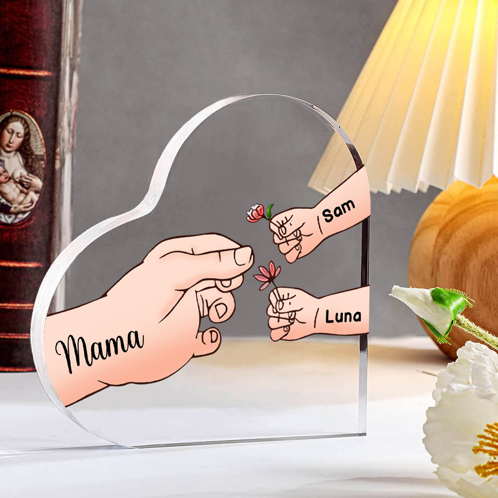 Personalisierte 3 Namen Mama Hand Familie Acryl-Deko Schreibtischdekoration für Mutter