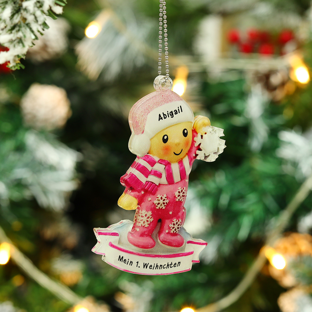Acryl Weihnachtsornament-Personalisierter Name & Text Rosa Baby Ornament