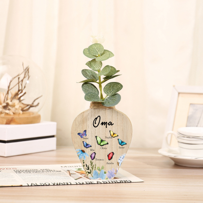 Holz Personalisierter 7 Namen & Text Bunt Schmetterling & Blumen Familie Vase